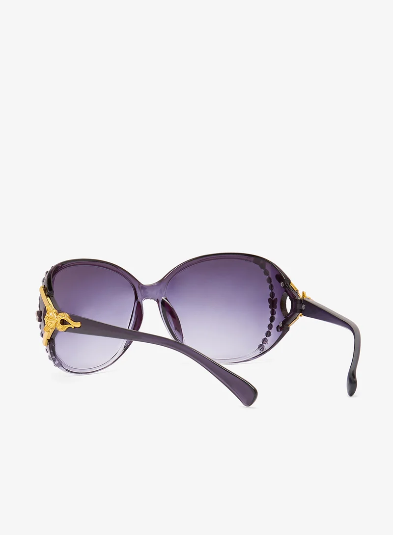 ايلا Rhinestone Embellished Polarized Ovesized Oval Sunglasses